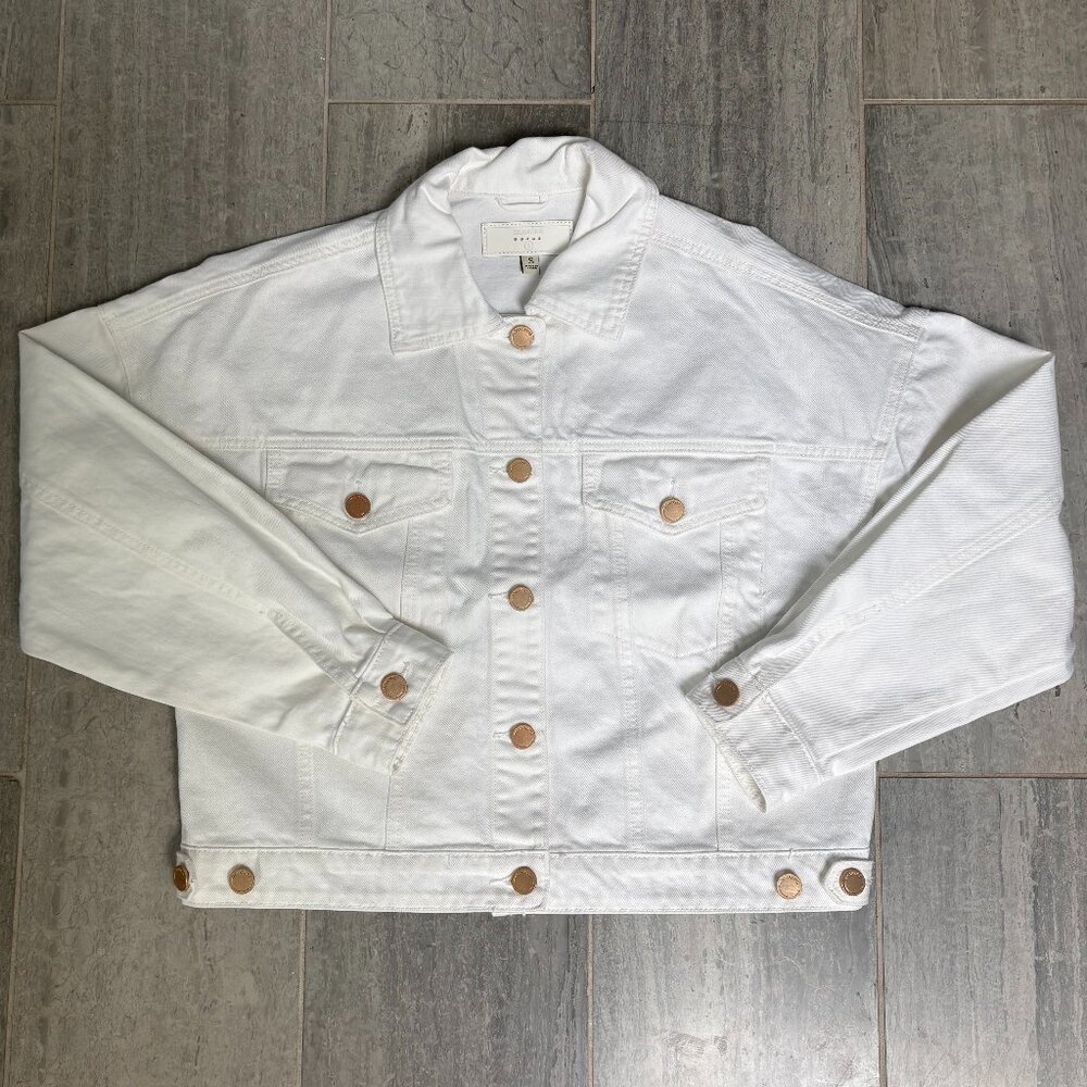 Blank NYC White Denim Jean Jacket with Copper Buttons